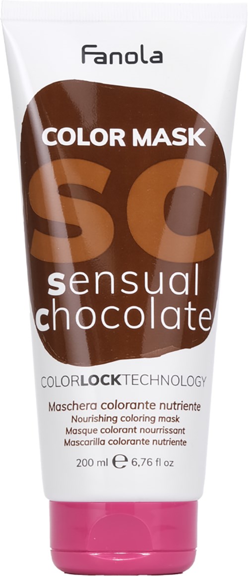Fanola Sensual Chocolate -värimaskupurkki, ruskea ja pinkki, 200 ml, ravitsevaan hiusväriin.