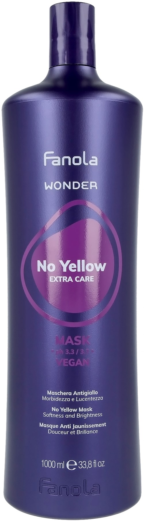 Det här är en mörkt lila flaska av Fanola Wonder No Yellow schampo för blont eller grått hår.