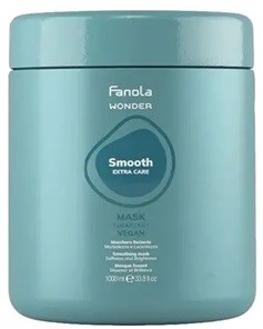 Suuri teal-pakkaus Fanola Wonder Smooth Extra Care -päivähoidolle hiuksille, kannen kanssa.
