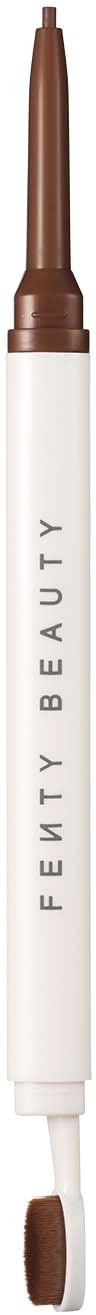 A dual-ended eyebrow pencil with a brown shade, one end has a pencil tip and the other side has a spoolie.