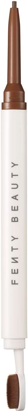 A dual-ended eyebrow pencil with brown pigment, labeled 'Fenty Beauty', featuring a spoolie brush on one end.
