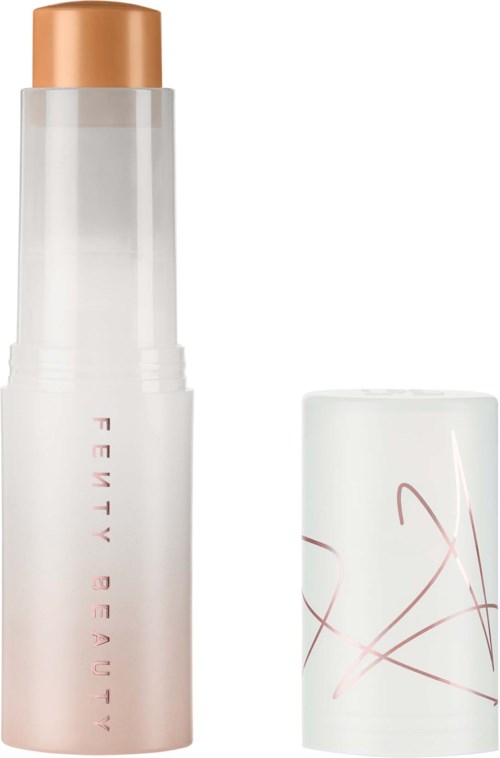 A skincare product with a tall, white bottle and a separate white cap with pink lines.