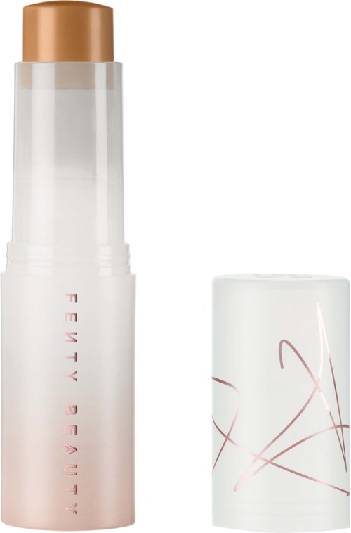 A skincare bottle with a rose gold cap and a white container with pink swirl designs.