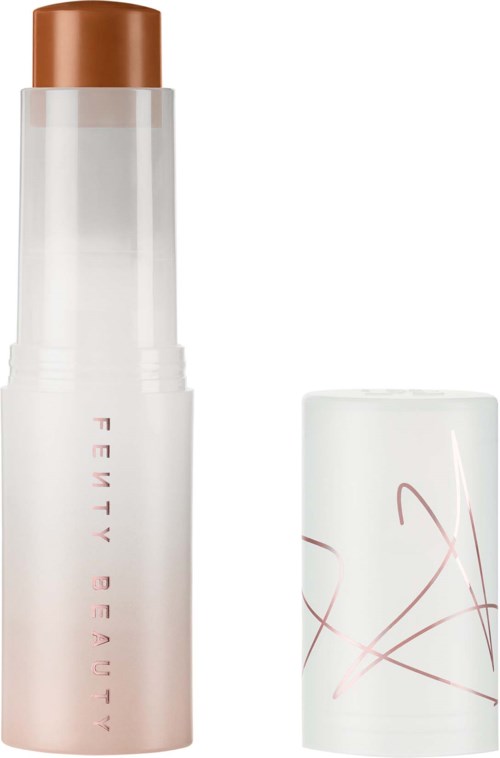 A cylindrical, white skincare product bottle with brown cap and pinkish-red lines on the cap.
