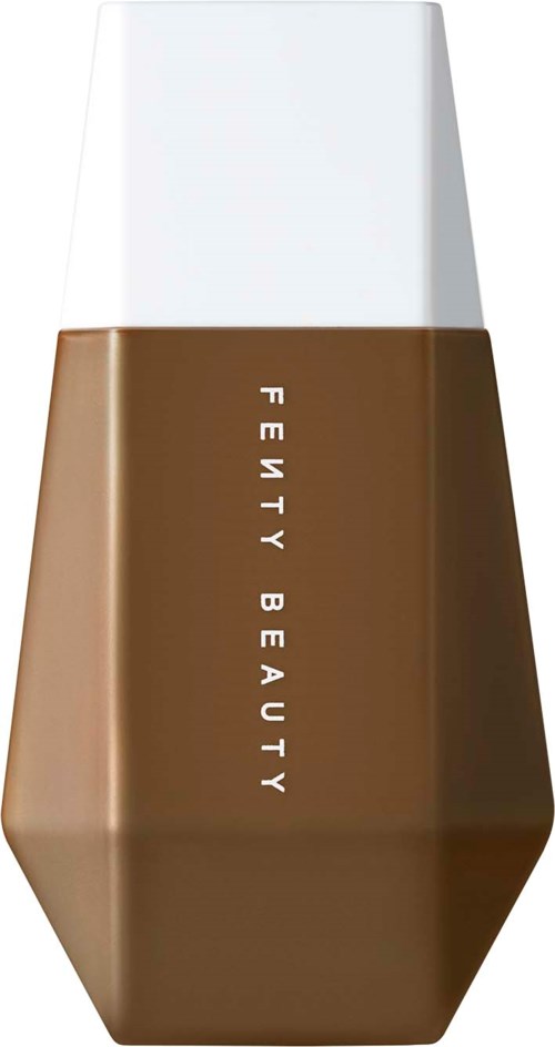 A brown skincare product bottle with a white cap, labeled 'Fenty Beauty'.