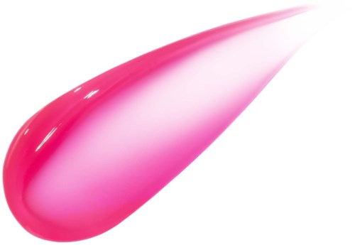 Ett rosa, glänsande, tårformigt föremål med en slät yta. Det är spetsigt i ena änden och runt i den andra.