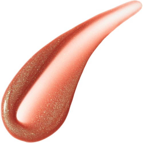 A pinkish, curved, sleek object with a glittery surface, tapering to a point at one end.