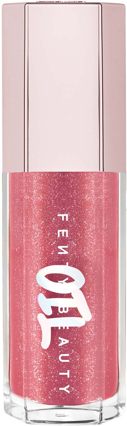 Pink lip gloss tube with white text reading "FEM BEAUTY" on it.