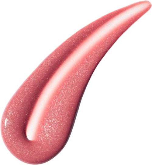 A pink, shiny, curved stroke with sparkles on a white background.