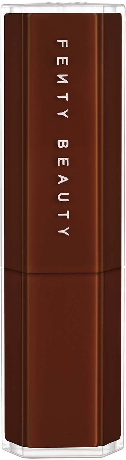 A brown rectangular lipstick tube with "Fenty Beauty" written vertically on it.