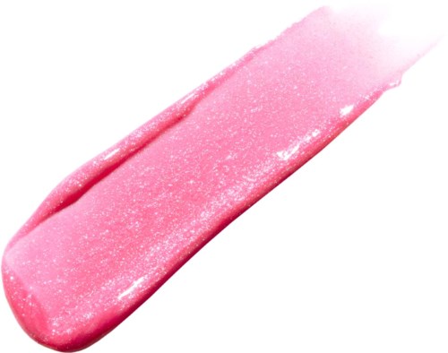 Pink lip gloss with sparkles on a black background.
