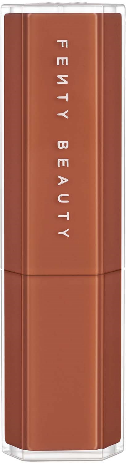 A lipstick case with a brownish hue and the words "Fenty Beauty" written vertically.