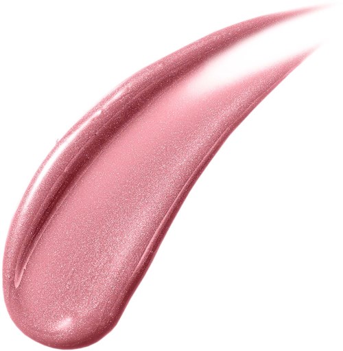 A pink, shimmery makeup product, possibly lipstick or lip gloss, with a smooth, curved shape.