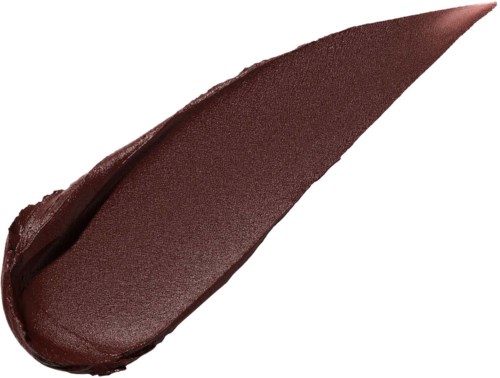A smear of dark brown lipstick with a pointed tip. It has a shiny and smooth texture.