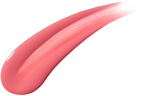 A pink, smooth, curved smear of makeup or cream on a white background.