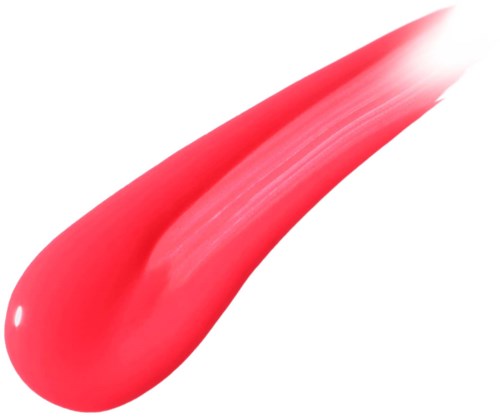 A large, smooth, red droplet-like shape with a shiny surface, tapering to a point at one end.