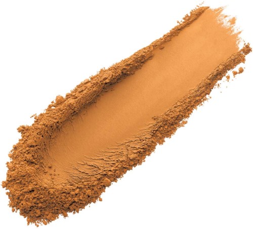 A brown powder spread in a streak, likely makeup or face powder, on a white background.