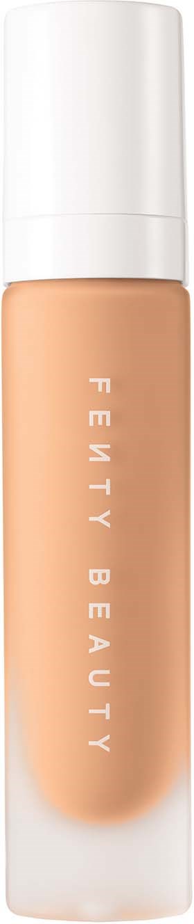 Beige nestemäis-ripsiväri lasipullossa, jossa on valkoinen kansi ja teksti "Fenty Beauty."