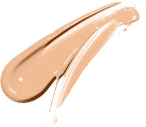 Leveä, beige, kermainen kerros meikkiä tai voidetta valkoisella taustalla.