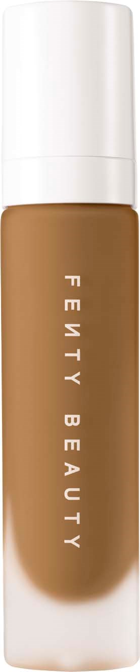 Fenty Beauty:n nestemäinen meikkivoidesäiliö, jossa valkoinen korkki ja ruskea sisältö.