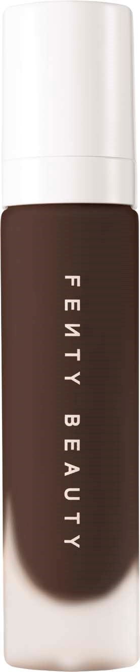 A cylindrical bottle with a white cap, brown body, and white text that says 'FENTY BEAUTY' on it.