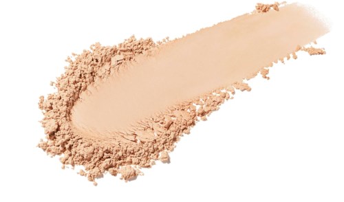 Light beige powder spread in a curved shape on a white background.