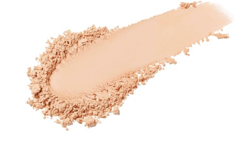 Light beige loose powder spread out with a flat edge above. Possibly makeup or cosmetic powder. White background.