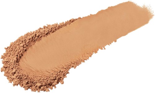 A streak of light brown makeup powder on a white background.