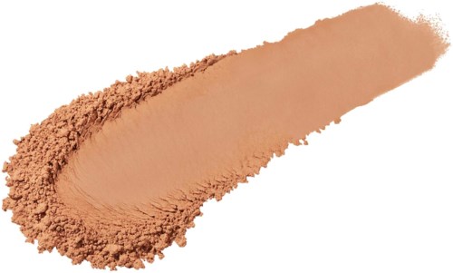 A beige makeup powder swiped on a white surface with a soft, textured edge.