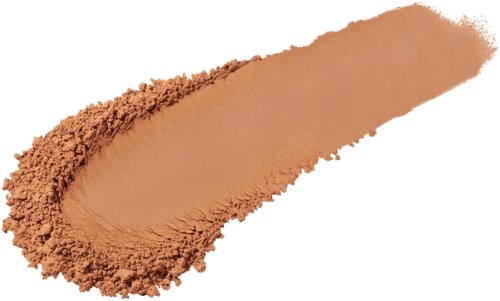 A streak of brown powder on a white background, shaped like a curved brush stroke.