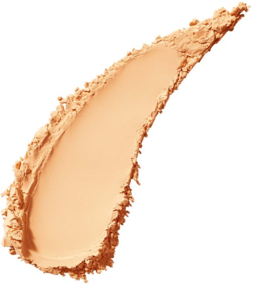 A beige makeup or cosmetic product swiped with a brush or finger, with soft edges and powdery texture.