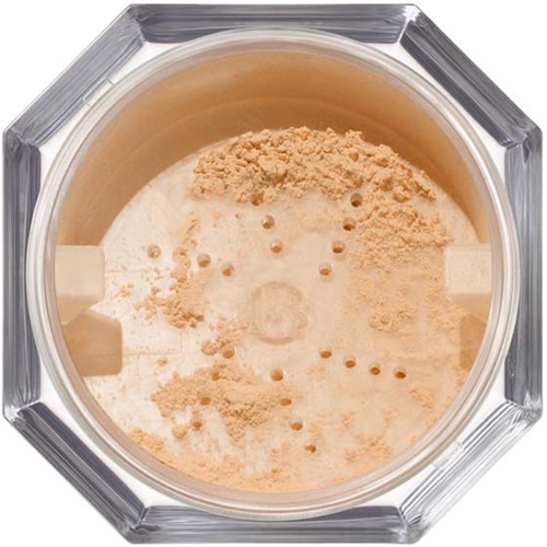 Powdered substance inside a transparent container with multiple small holes at the bottom.