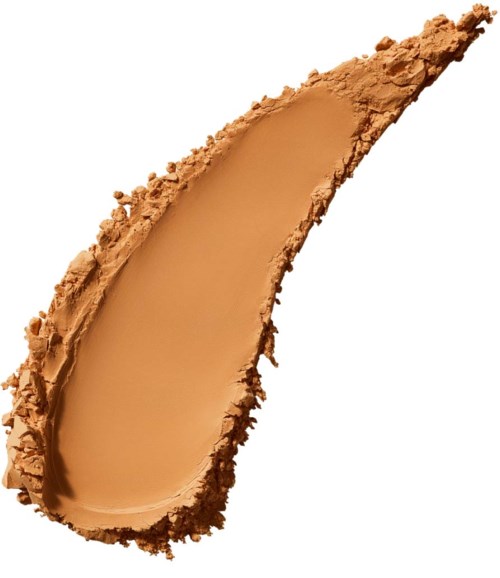 A smear of beige foundation makeup with rough edges, shaped in a curved, elongated form.