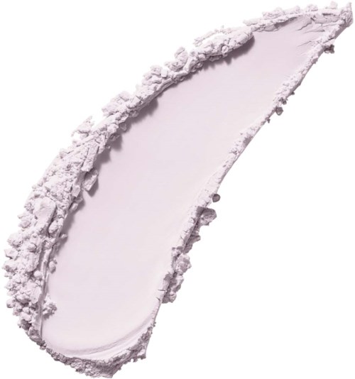 A curved streak of white powder, likely makeup product, with rough edges and a smooth center.