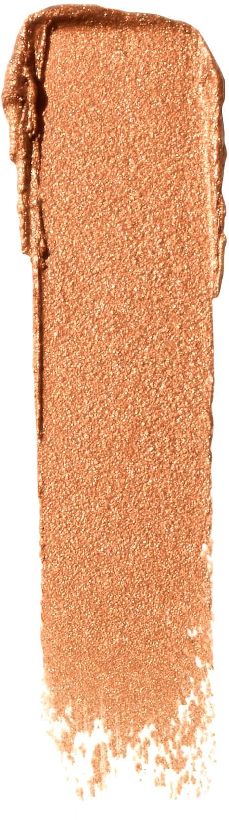 A vertical strip of shiny, metallic peach-colored makeup or eyeshadow.