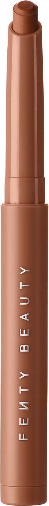 A brown makeup pencil with the words "FEUTY BEAUTY" written on it, featuring a twist-up design.