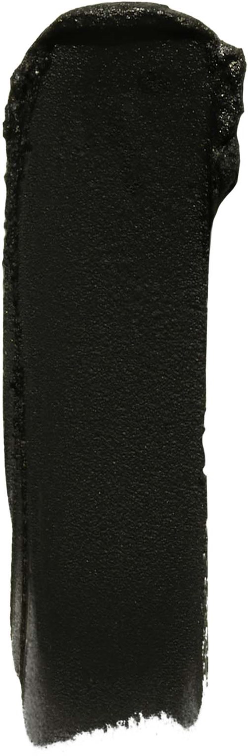 A thick black paint stroke with rough edges against a white background.
