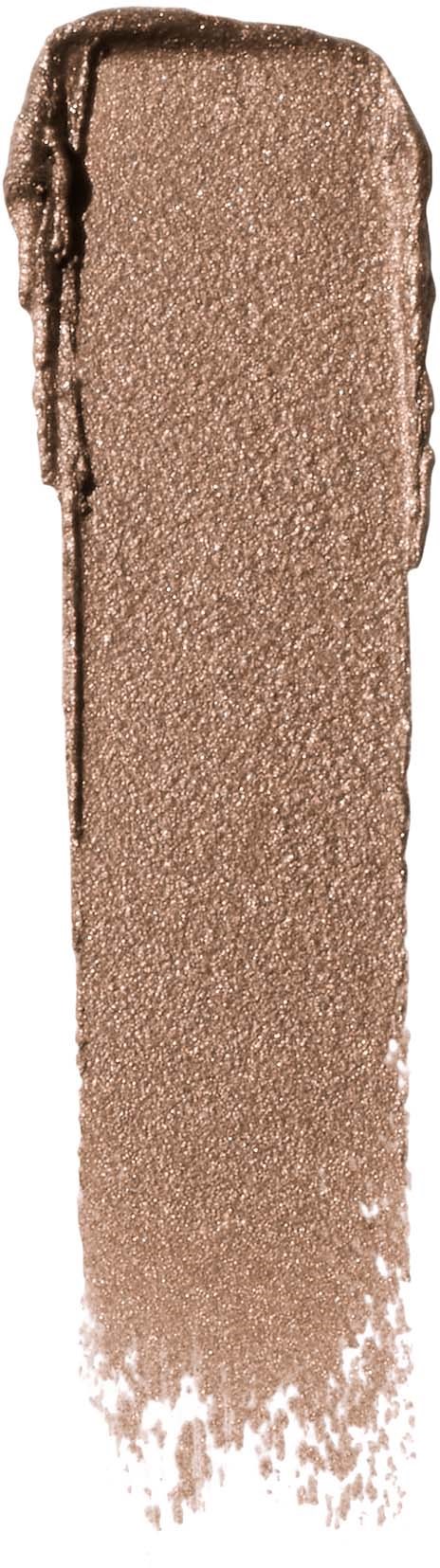 A metallic, shiny, beige-brown makeup swatch with a smooth texture and uneven edges.