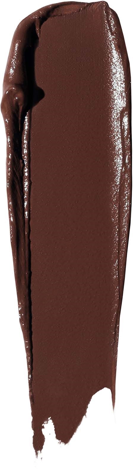 A thick streak of glossy dark brown chocolate spread, slightly uneven and shiny.