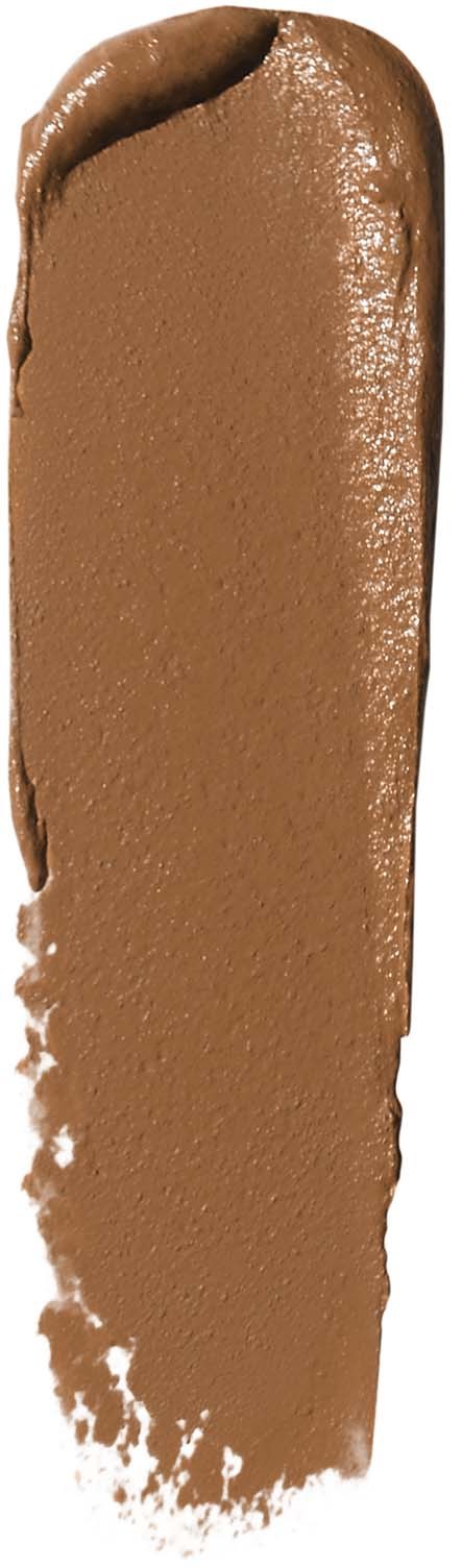 A streak of brown-caramel colored makeup or cosmetic product on a white background.