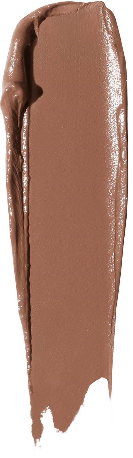 A brown smear of makeup or cosmetic product on a black background.