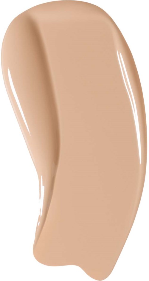 En beige eller hudfärgad flytande foundation prov med en slät textur och glänsande yta.