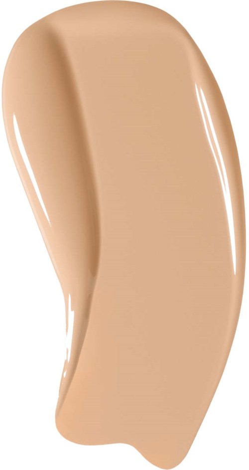 En beige flytande foundation-prov med slät textur och glänsande yta.