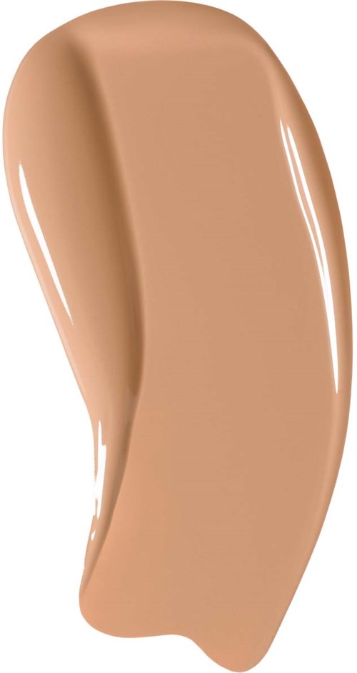 Ett beige flytande prov med slät, glänsande yta och krökt form.
