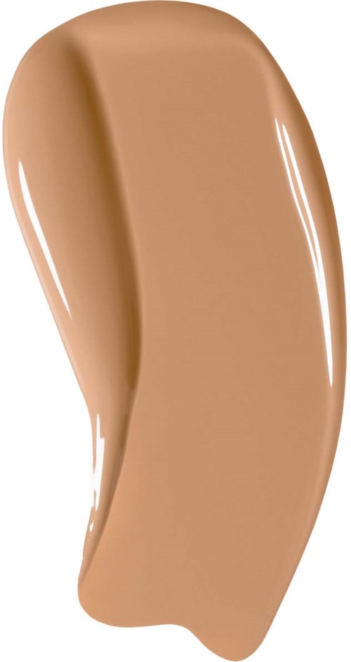 En beige foundationprov med jämn, krämig konsistens.