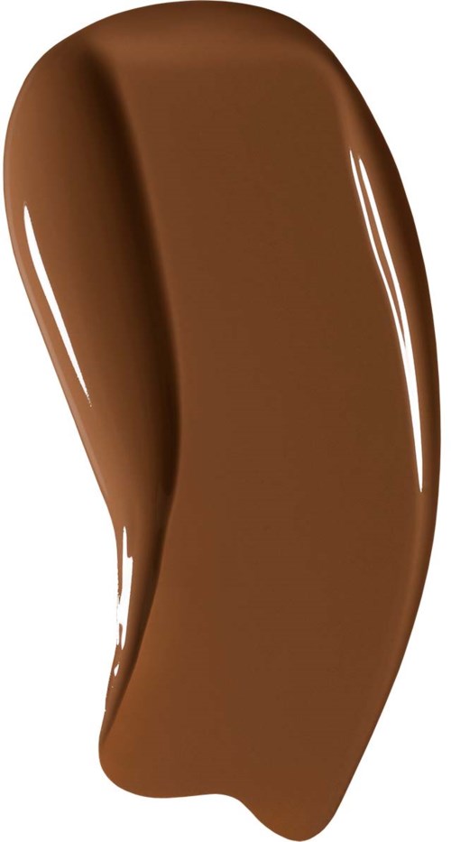 En slät, brun, böjd form som liknar en chokladbit eller smet.