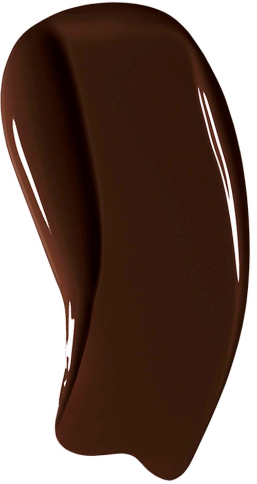 Ett slätt, kurvat föremål täckt med glänsande brunt choklad.