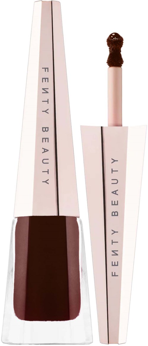 Lip gloss with a tall pink and brown case, labeled "Fenty Beauty."
