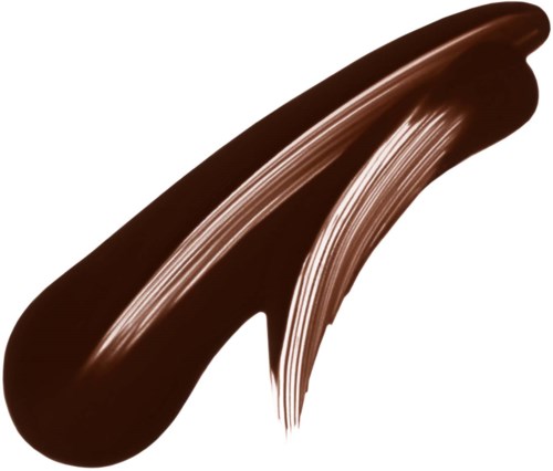 A streak of dark brown makeup or paint with light lines on it, curved and smudged on a white background.