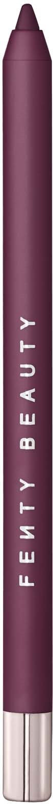 A purple Fenty Beauty lip liner with silver at the bottom. It is vertical in the center against a black background.